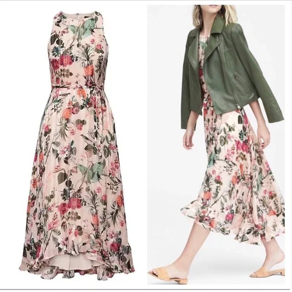 Host Pick Banana Republic Pink Botanical Print Maxi Dress Size 2